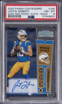2020 Panini Contenders "2000 Rookie Ticket Autograph Gold" #JHE Justin Herbert Signed Rookie Card (#06/10) - PSA NM-MT 8